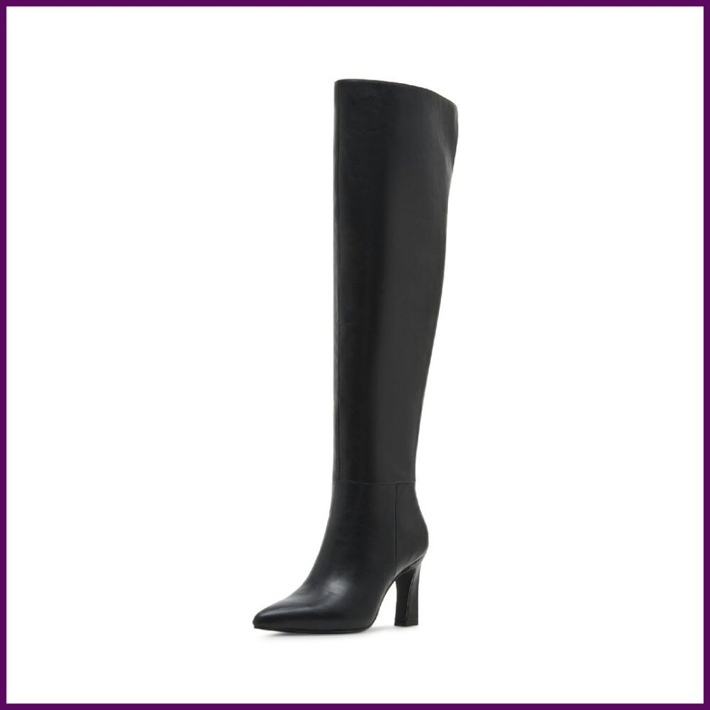 Knee High Boots Pointed Toe Block Heel Size Avail… - image 1